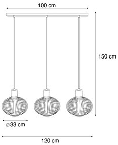Moderne draad hanglamp zwart met beige 3-lichts - Gila Moderno