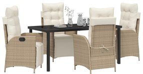 Conjunto de Jantar de Jardim - 5 Peças - Bege - Rattan Poliéster