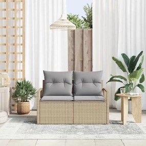 Sofá de Jardim 2 Lugares com Armazenamento e Almofadas Bege em Rattan Sintético
