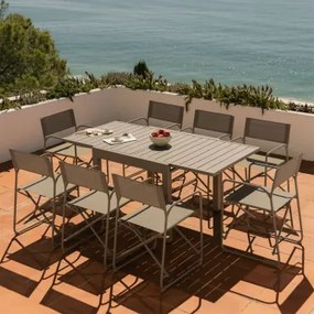 Conjunto De Mesa Extensível 90-180x90 Cm Em Alumínio Starmi E 8 Cadeiras De Diretor Dobráveis De Jardim Em Aço Melida Moka Brown - Sklum
