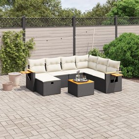 8 pcs conjunto sofás de jardim com almofadões vime PE preto