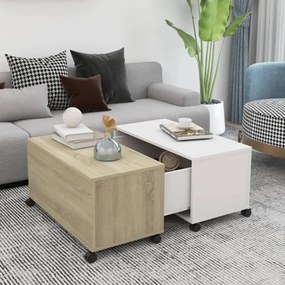 vidaXL Mesa de centro derivados de madeira branco e carvalho sonoma