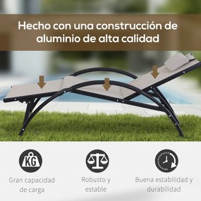 Outsunny Espreguiçadeira de Jardim Reclinável com Encosto Ajustável de 5 Níveis Apoio para os Pés Regulável e Apoio para a Cabeça Removível para Terraço Balcão Exterior 66x152x81cm Bege