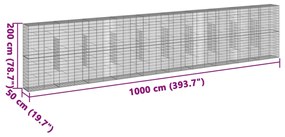 Cesto gabião com cobertura 1000x50x200 cm ferro galvanizado