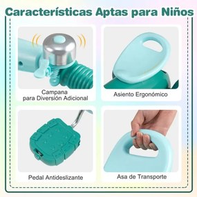 Triciclo para crianças com direção limitada, assento ergonómico, cestos dianteiro e traseiro e campainha para 3-5 anos, verde