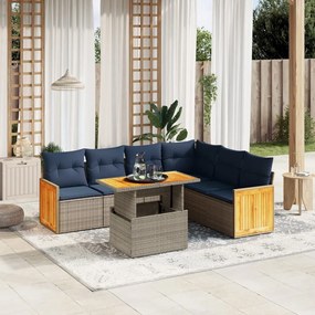 vidaXL 7 pcs conjunto sofás p/ jardim c/ almofadões vime PE cinzento