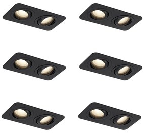 Conjunto de 6 focos embutidos redondos pretos GU10 50mm giratórios e inclináveis IP44 2-Light - Alberto