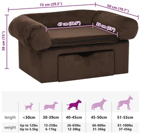 Sofá para cães com gaveta 75x50x38 cm pelúcia castanho