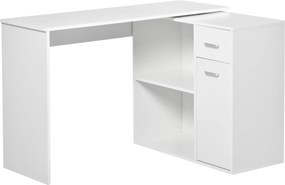 HOMCOM Mesa de canto rotativa a 180°, mesa de computador, estante, gaveta, armário, área de trabalho, 117x82x74cm, branco | Aosom Portugal