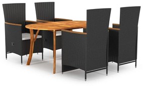 vidaXL 5 pcs conjunto de jantar para jardim preto