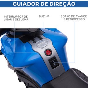 Mota Elétrica para Crianças 6V com Faróis Buzina 2 Rodas de Equilibrio Velocidade Máx. de 3km/h  88,5x42,5x49 cm Azul