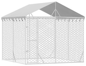 Canil de exterior com teto 3x3x2,5 m aço galvanizado prateado