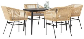 Conjunto jantar jardim 5 peças almofadas vidro vime PE castanho