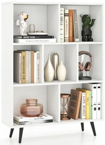Estante organizadora de armazenamento de 8 cubos, estilo moderno de meados do século, com 5 pernas de metal cônicas, branca