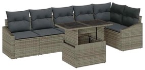 Sofá de Jardim de 7 Peças com Almofadas Cinza em Rattan Sintético