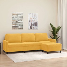 vidaXL Sofá de 3 lugares com apoio de pés 210 cm veludo amarelo-claro