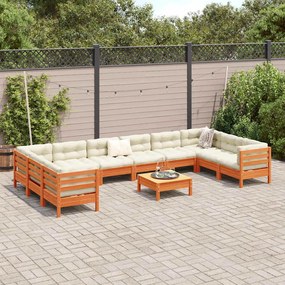 11pcs conj. sofás jardim c/almofadões pinho maciço castanho mel