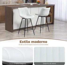 Conjunto de 2 Bancos de Bar Giratórios com Encosto Curvado e Apoio para os Pés Estofados em PU 47x54,5x97,5 cm Branco