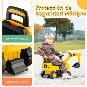 Andarilho Escavadora de brincar para bebés com pá ajustável, buzina e arrumação debaixo do assento para idades entre 1 e 3 anos, capacidade 25 kg, ama