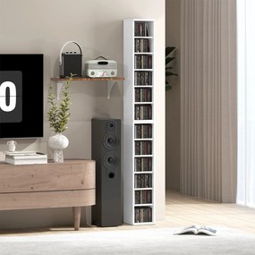 Conjunto de 2 prateleiras verticais para arrumação de CDs e DVDs, com 12 compartimentos, 21 x 22,5 x 88,5 cm, capacidade para 204 CDs, branco