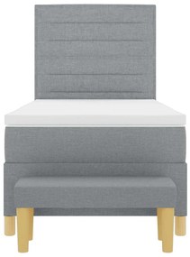 Cama Box Spring com Colchão &amp; Banco Cinza Claro 90x190 cm Tecido