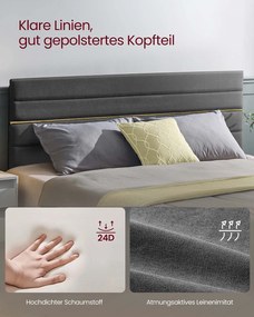 Estrutura de cama de casal para colchão (NÃO INCLUÍDO) de 160 x 200 cm Cinzento
