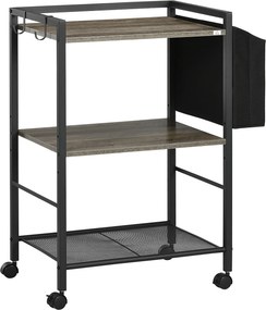 HOMCOM Carrinho Auxiliar com Rodas Carrinho de Armazenamento de 3 Níveis com Bolsa de Tecido 2 Ganchos 66x40x80,5cm Cinza | Aosom Portugal