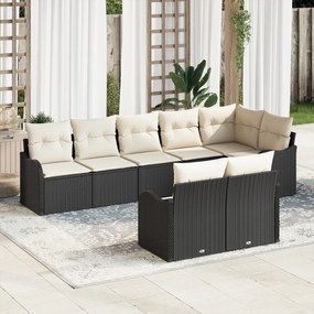 Conjunto de Sofás de Jardim vidaXL de 8 Peças com Almofadas Preto Ratt