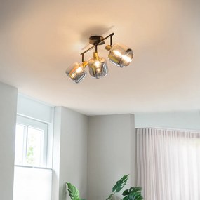 Candeeiro de teto com focos oblongo preto com vidro fumê 3-luzes - Zuzanna