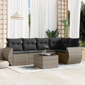 6 pcs conjunto sofás de jardim com almofadões vime cinzento