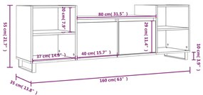 Móvel de TV 160x35x55 cm derivados de madeira cinzento sonoma