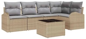 Conjunto de Sofá de Jardim de 6 Peças com Almofadas Rattan Poliéster P