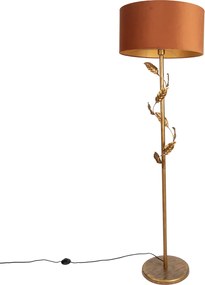 Candeeiro de pé dourado com abajur laranja e interior dourado 50cm - Linden
