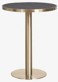 Mesa De Bar Redonda Ø60 Cm Em Grés Xiren Preto - Dourado Escovado - Sklum