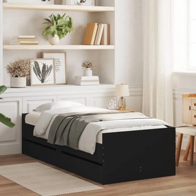 vidaXL Estrutura cama de solteiro pequena c/ gavetas 75x190 cm preto
