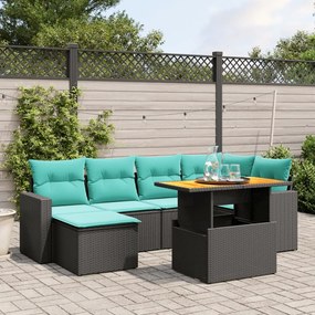 vidaXL 7 pcs conjunto de sofás p/ jardim c/ almofadões vime PE preto