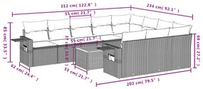 11 pcs conj. sofás jardim c/ almofadões vime PE bege misturado
