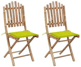 vidaXL Cadeiras de jardim dobráveis c/ almofadões 2 pcs bambu