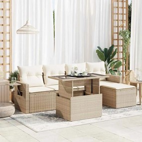 vidaXL 6 pcs conjunto de sofás p/ jardim com almofadões vime PE bege