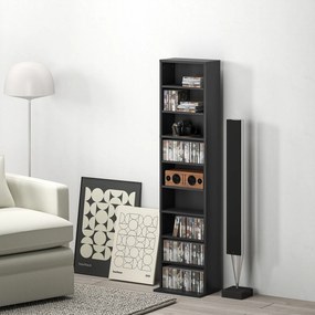 Móvel de Arrumação para CD e DVD, 33 x 24 x 140 cm, 6 Prateleiras Ajustáveis, Preto