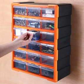 Organizador com 36 compartimentos para pequenas peças 47,5 x 38 x 16 cm Laranja + Cinzento
