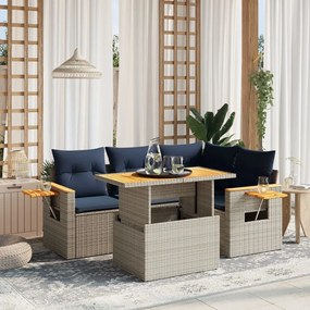 vidaXL 5 pcs conjunto sofás p/ jardim c/ almofadões vime PE cinzento