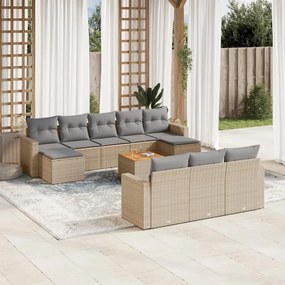 vidaXL 11 pcs conj. sofás jardim c/ almofadões vime PE bege misturado