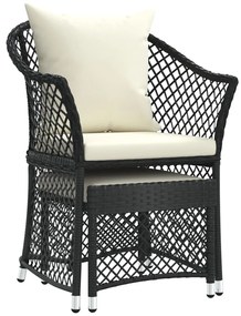 2 pcs conjunto lounge de jardim c/ almofadões vime PE preto