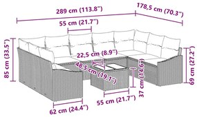 Conjunto de Sofá de Jardim de 9 Peças com Almofadas Marrom em Rattan S