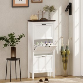 Sapateira com capacidade para 18 pares 60 x 26,5 x 133,7 cm, armário estreito com 3 gavetas rebatíveis e prateleiras ajustáveis, branco