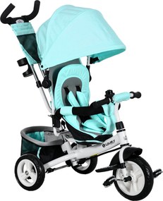 HOMCOM Triciclo para Bebés 2 em 1 de +12 Meses com Capota Dobrável Guiador Telescópico e Removível Bolsa e Porta-Garrafas Verde Água | Aosom Portugal