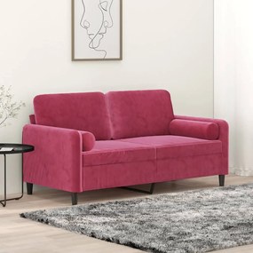 Sofá 2 lug. + almofadas decorativas 140cm veludo vermelho tinto
