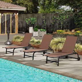 Espreguiçadeira de Jardim, 169 x 69 cm, Encosto Ajustável em 6 Posições, Castanho