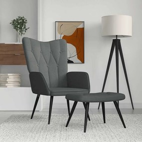 vidaXL Cadeira de descanso com banco tecido cinzento-escuro